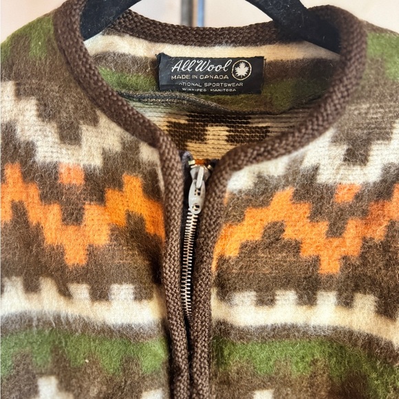 Vintage 1960s Kurt Cobain Grunge Style Aztec Zip Up Alpaca Cardigan Sweater Sz M - Picture 2 of 3